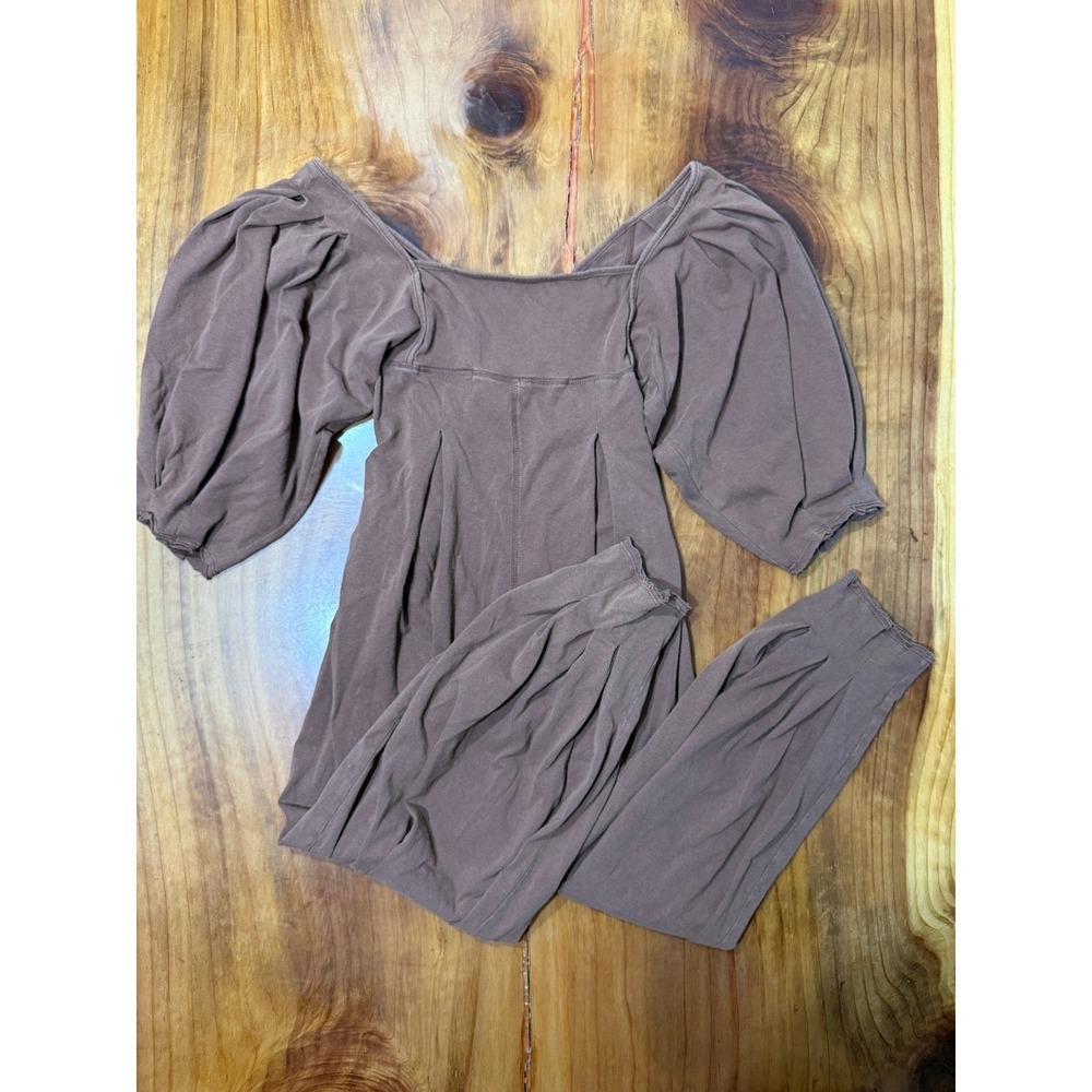 Free People Lotta Love Jumpsuit XS Puff Sleeve Cotton Stretch Boho G4-3